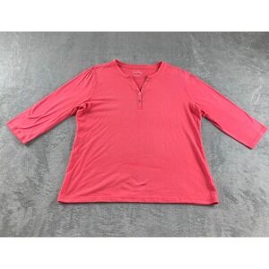 Coral Bay Womens Coral Pink Henley Button Neck 3/4 Sleeve T Shirt Top Large